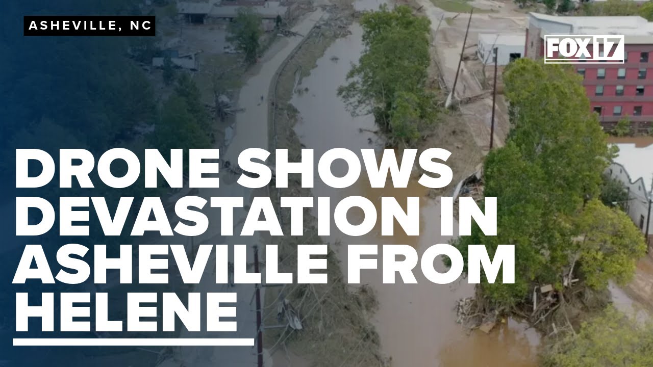 Drone shows devastation in Asheville, North Carolina from Helene - YouTube