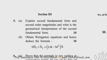 MSc Mathematics 4th Sem Differential Geometry Question Paper