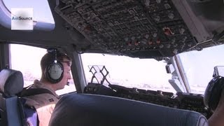 C-17 Transports Cargo and Passengers. Cockpit View, Takeoff, Landing.