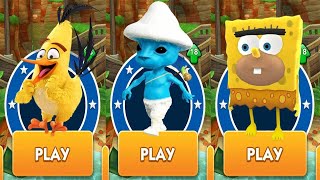 Chuck from Angry Birds vs Smurf Cat Mushroom vs Spongebob; Sponge On The Run - Sonic Dash