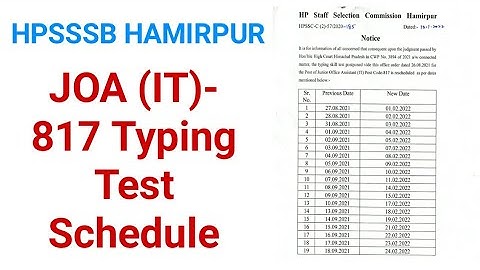 JOA (IT) -817 Typing Test Schedule 2022||HPSSSB HAMIRPUR LATEST Notification