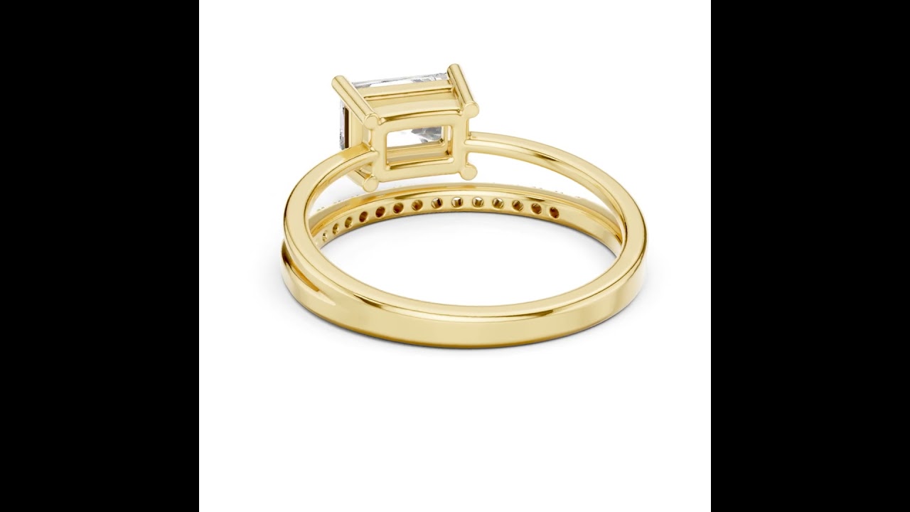 East West Radiant Cut Diamond Split Shank Engagement Ring
