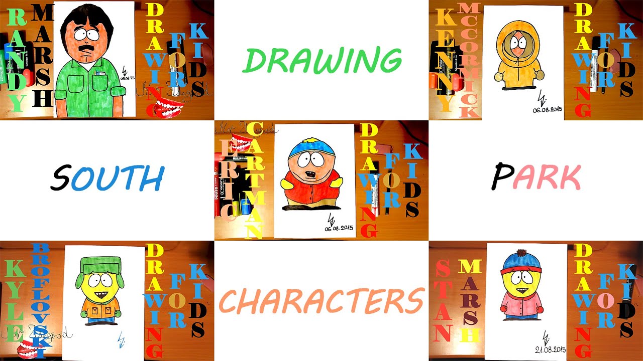How to Draw SOUTH PARK characters Step by Step Easy and color: Cartman ...