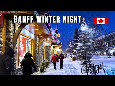 Banff Alberta 🇨🇦 Looks UNREAL in Winter ❄️ Magical Night Walk in Heavy Snowfall | 4K UlHD Part III