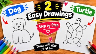 How to Draw a Dog with Letter U & Turtle | Easy Animals Drawing Tutorial