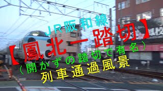 JR阪和線【鳳北一踏切（開かずの踏切で有名） 列車通過風景】