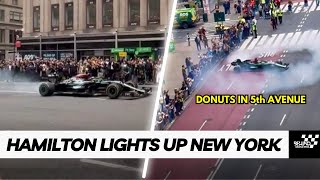 Lewis Hamilton tearing up 5th Avenue, Empire State Building with the 