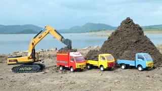 Midi Jcb Loading Black Mud And Stone Tata Ace | Mini Ace Stuck in Pit Help By Jcb | Pickup | CS Toy