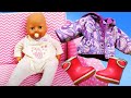 Warm clothes for the baby doll. Baby born doll goes for a walk. Videos for kids. Dollhouse for kids.