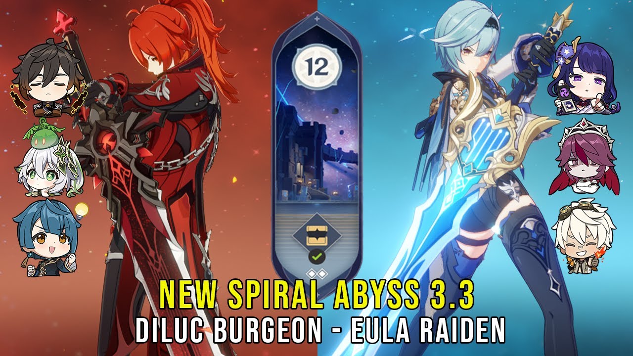 C4 Diluc Burgeon and C0 Eula Raiden - Genshin Impact Abyss 3.3 - Floor 12 9 Stars