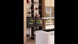 Curved side panels create elegant transitions and emphasize the flowing spatial design.