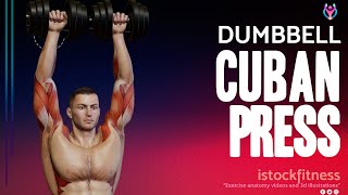 Dumbbell Cuban Press Workout.  Buy online Bodybuilding Exercise Stock footage. 3D Animation Video. screenshot 5