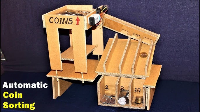 DIY Automatic Coin Sorting Machine from Cardboard/How to Make Coin Sorting  Machine from Cardboard 