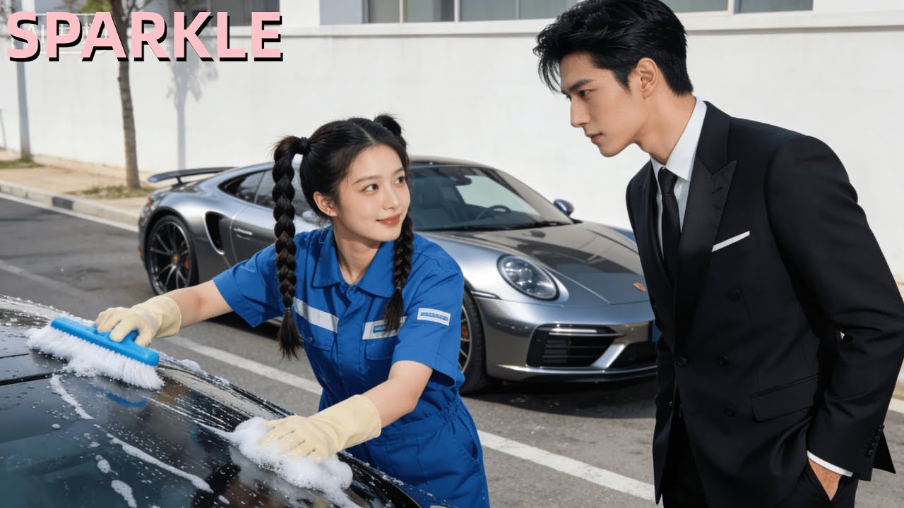 善良的女孩默默洗淨路邊的車，沒想到洗的竟是億萬總裁的愛車！#中國電視劇#甜寵愛情劇