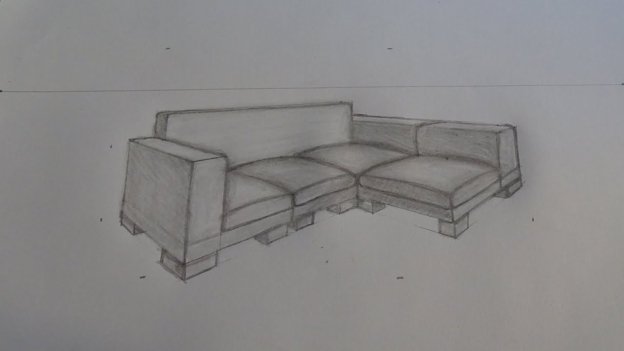 Como Desenhar Sofá em Perspectiva (2 Pontos de Fuga) - Modelo 4 - YouTube