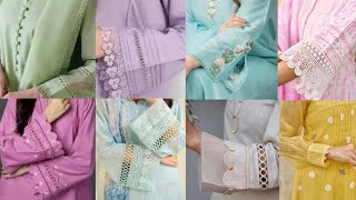 New Sleeves Designs For Summerbeautiful Ideas For Kurtisleeve Design With Laceprinted Suit Sleeve