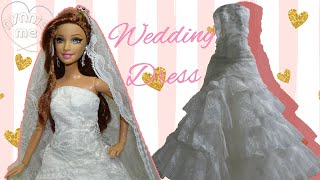 DIY How to make a Wedding dress for Barbie | style dress for Barbie | nynnie me