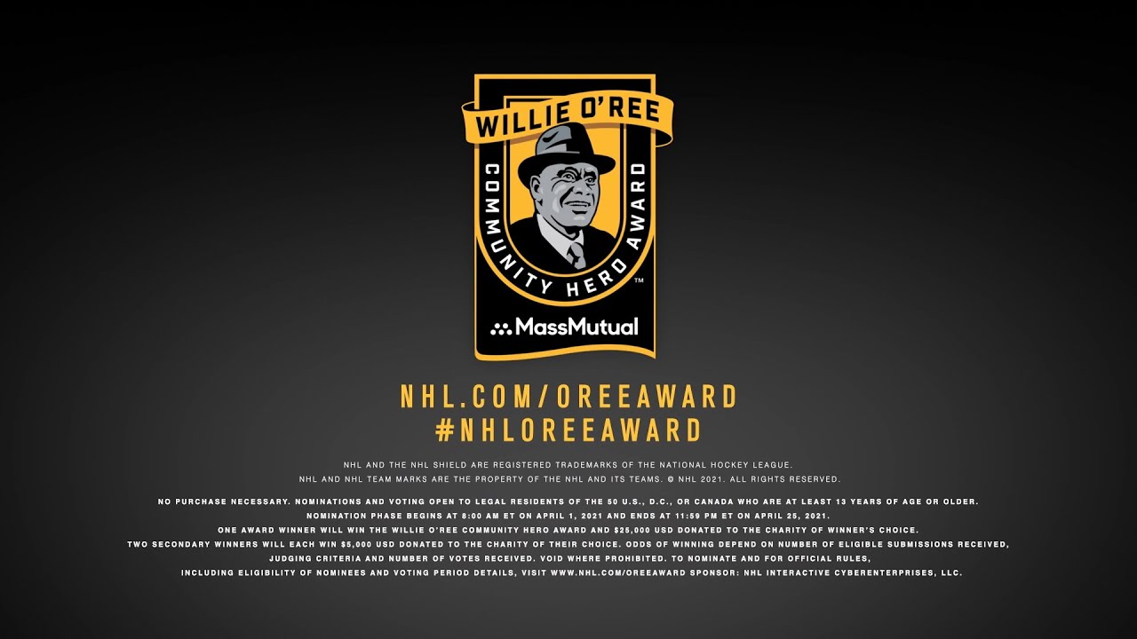 NHL Opens Nominations for 2021-22 Willie O'Ree Community Hero Award  Presented by MassMutual