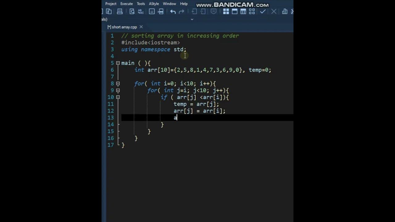 sorting(bubble short) array in ascending order using c++, #shorts # ... image.
