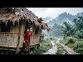 Indonesian Village Rain Walk in A Beautiful Countryside | Walk in Thunderstorm in rural village 