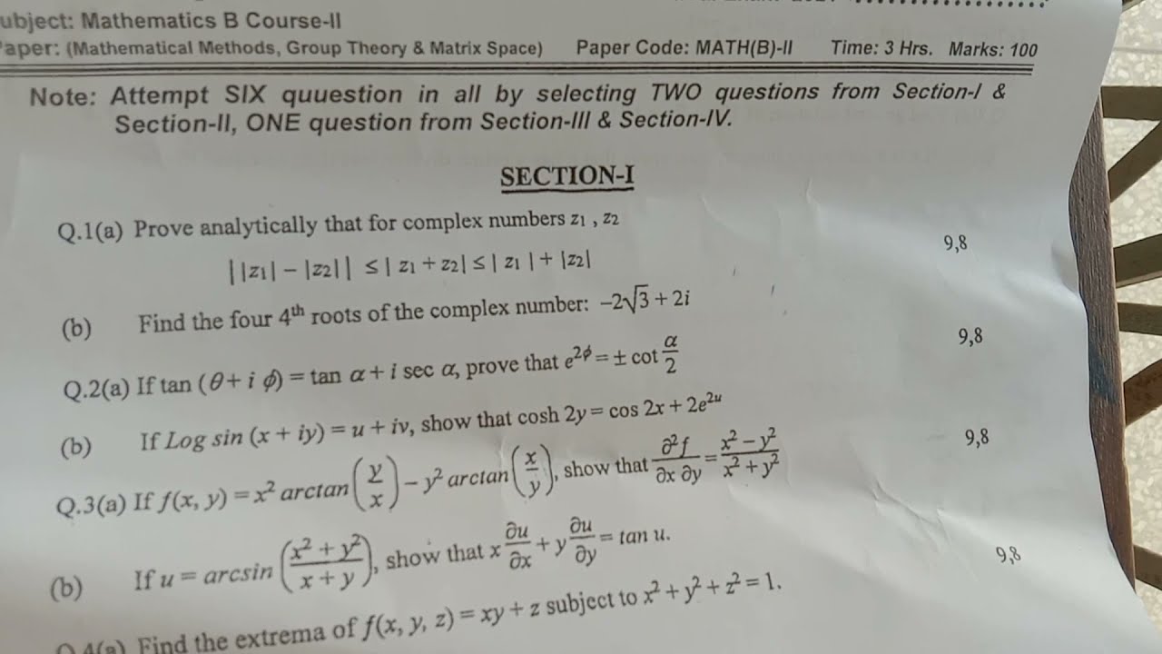 Math B paper 2021 bsc part 2 math B past