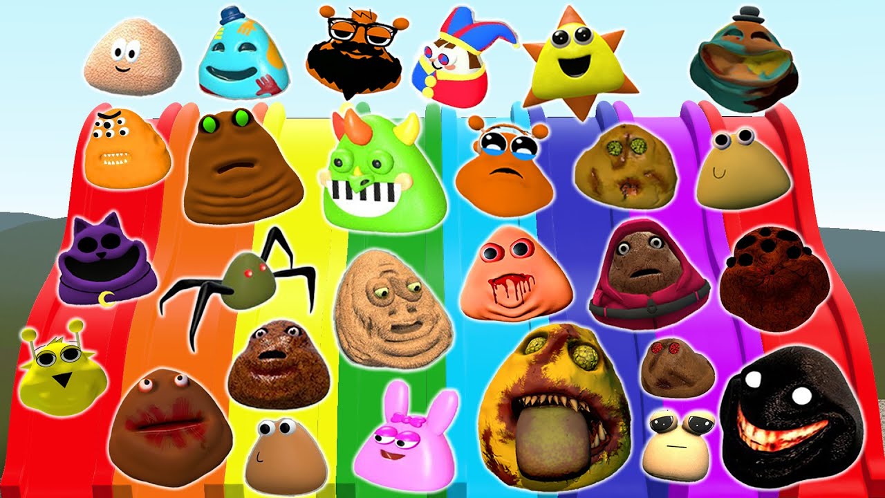 DESTROY ALL ROBLOX 3D POU BOU'S REVENGE FAMILY in RAINBOW SLIDE Garry's Mod