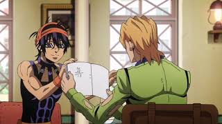 Fugo stabs Narancia with a fork for being a dumbass