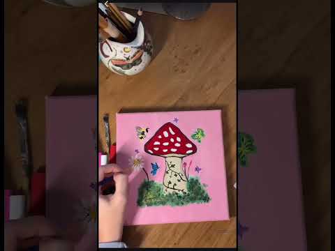 cute toadstool painting🍄#shorts #shortsclip #mushroom #acrylicpainting #glitter #fairy #paintwithme (video tutorial)