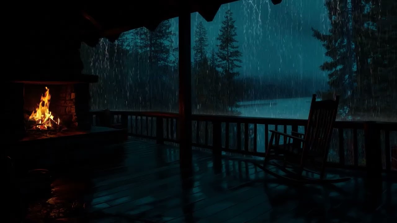 Hidden Forest Balcony Ambience | Heavy Rain & Thunder for Deep Sleep