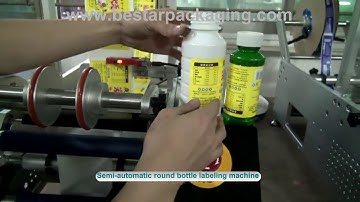 Round bottles labeling machine semi automatic label equipment printing date coding production expiry