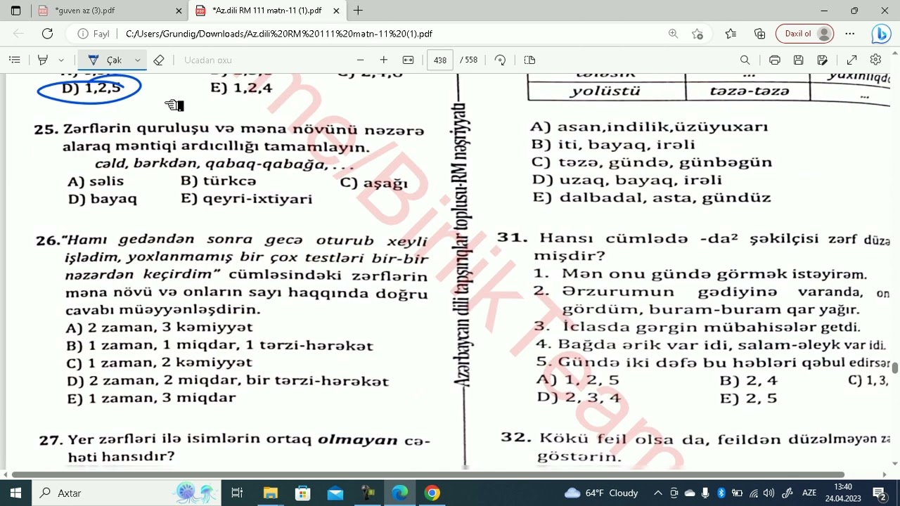 Zərf test izahı RM
