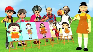Scary Teacher 3D vs Squid Game Color Drawing Picture Squid Game Doll Nice or Error 5 Times Challenge