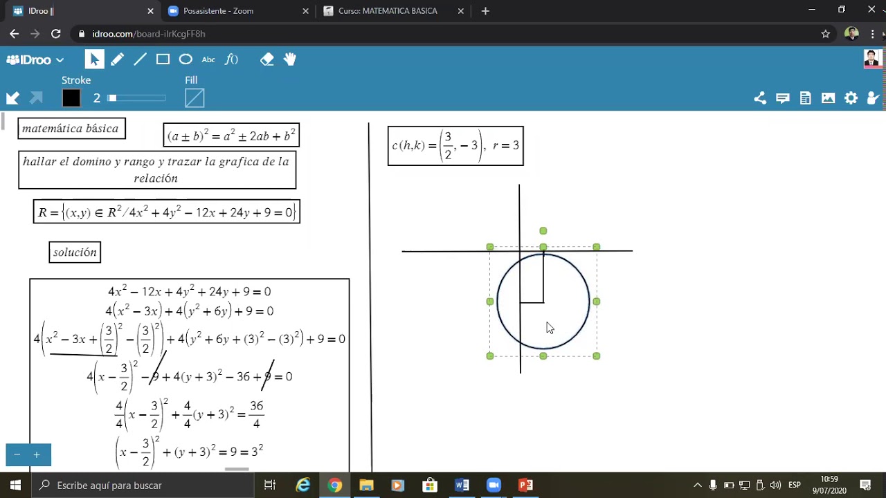 gráfica dominio y rango de una circunferencia, semi circunferencia de