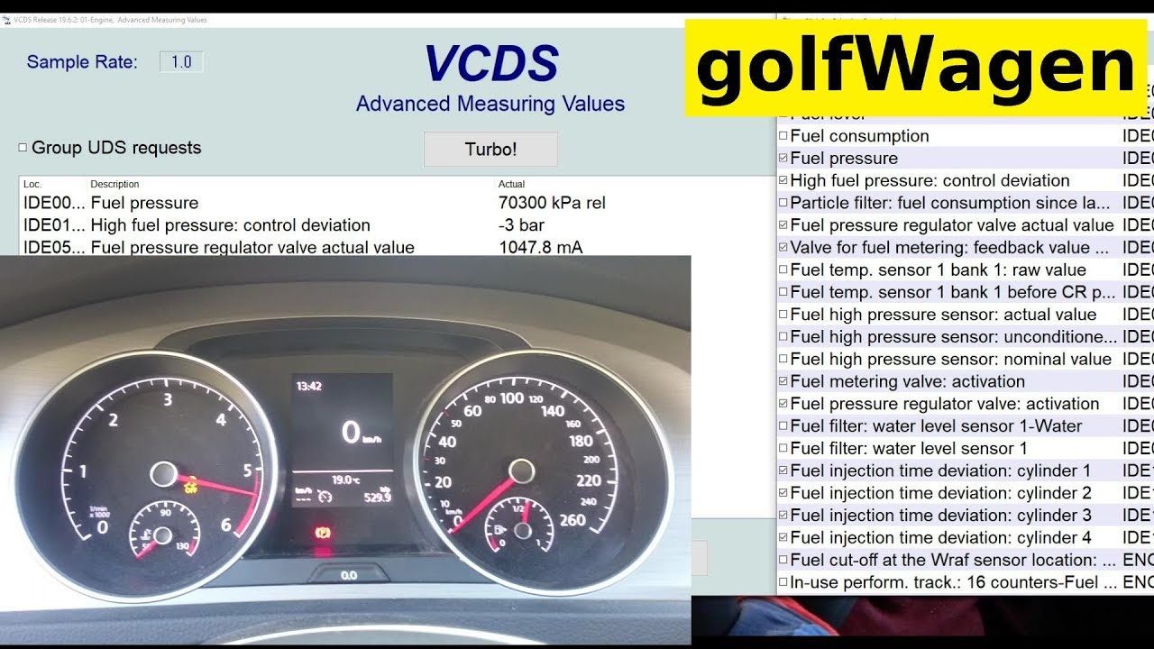 VW Golf 7 1.6TDI 81kW fuel pressure test YouTube