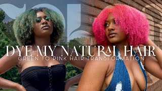 Dyeing My Hair Pink | Green to Pink Hair + natural hair care