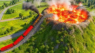 TRAINS vs Giant Volcano and Cars vs Rail in BeamNG.Drive screenshot 5