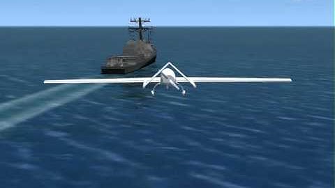 UAV lands on a ship.