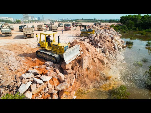 Powerful Technique Skill Operator By Mind Blow Activities Bulldozer Push Rock, Dump Truck Unloading class=