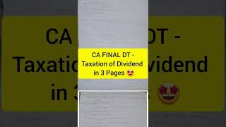 Ca Final Dt -Taxation Of Dividend In 3 Pages