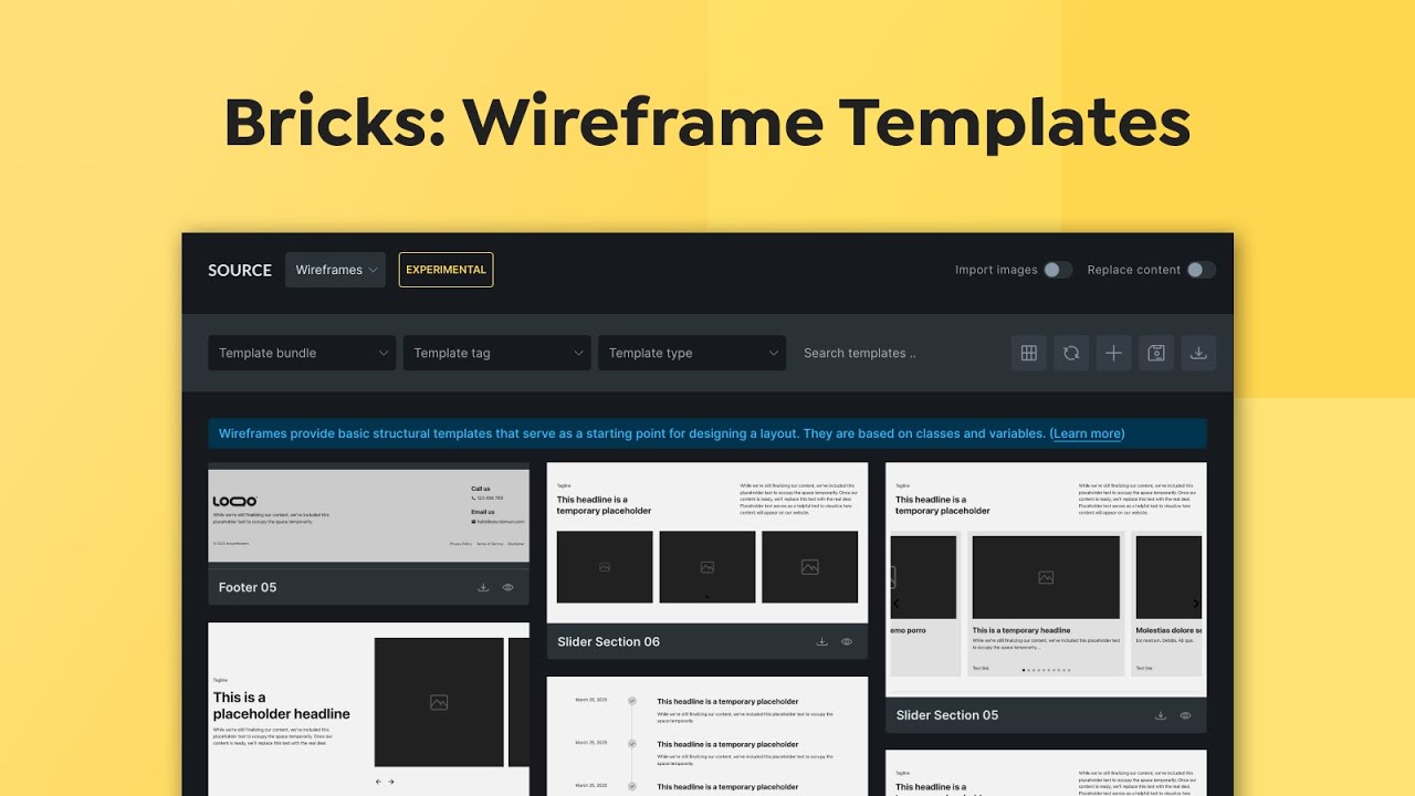 Bricks - Wireframe templates