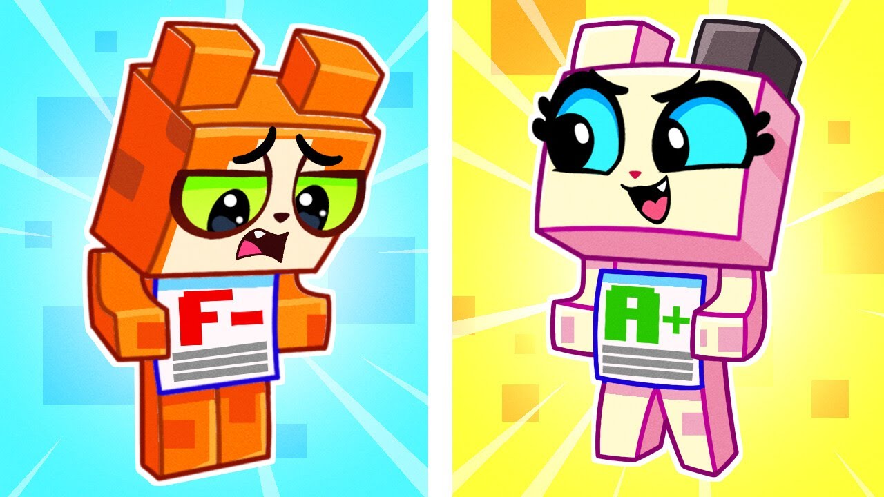 Minecraft School | Food VS Bad Student | Pink VS Blue | Teamwork Challenge | Purr-Purr Tails
