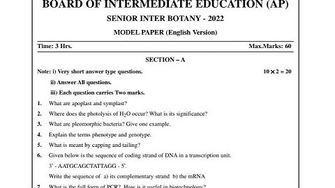 ap Inter 2nd year Botany  paper 2022 | ap inter 2nd year Botany model paper 2022 || Botany -II