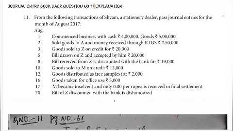 TN STATE BOARD 11th ACCOUNTANCY - UNIT 3 - JOURNAL ENTRY EXERCISES QUESTION NO: 11 EXPLANATION