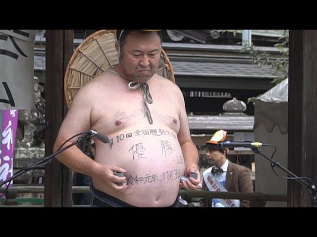 Beautician wins belly drum competition in Shigaraki known for