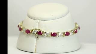 Natural Diamond and Ruby Tennis Bracelet 7.20CTW 14K Multi-tone Gold 7.5 Long - 35491