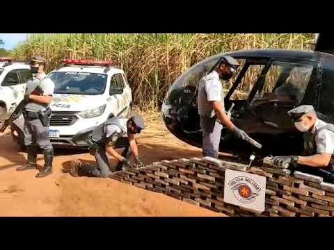 Helicóptero com mais de 150 tijolos de crack e cocaína faz pouso forçado em Paraguaçu Paulista