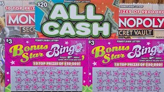 MULTIPLE WINNERS! LAST TICKET MAGIC ALL CASH, MONOPOLY SECRET VAULT & BONUS STAR BINGO PA LOTTERY