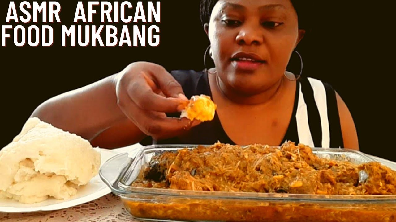 ASMRMUKBANG AFRICAN pounded yam and Ogbono soup with tilapia fish 