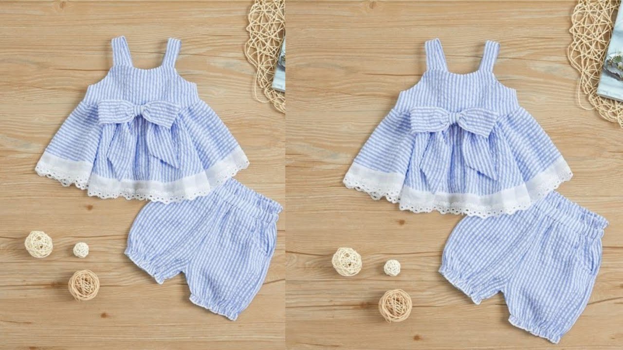 تفصيل وخياطة فستان وشورت لطفله بعمر سنتين من جيبه قديمه
