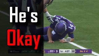 Sam Darnold comes back from injury after 1 play and tries to make a tackle | Vikings Vs Jets